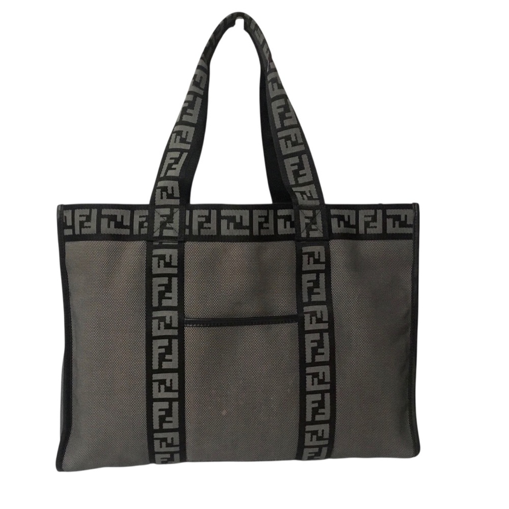 Authentic Fendi Gray Canvas and Black Logo Tote